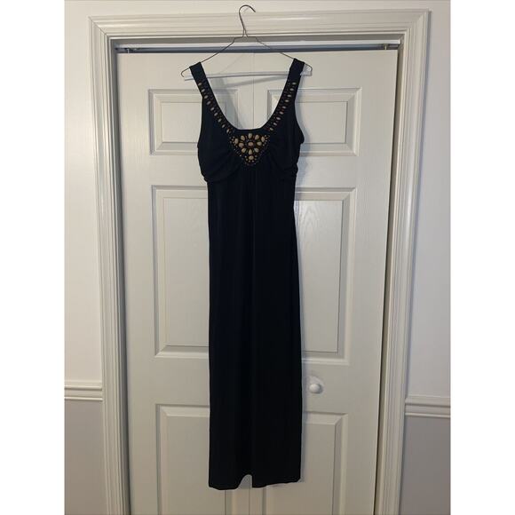 Jaclyn Smith‎ Long Black Embroidered Bead Dress Medium NWT - Picture 1 of 7